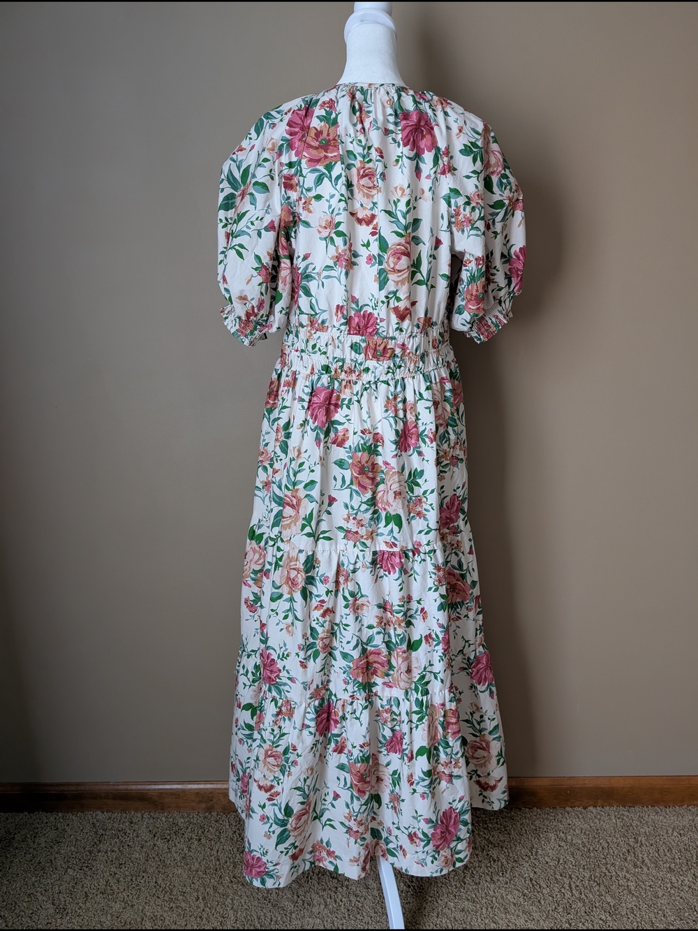 Anthropologie Somerset Maxi Dress  L Floral Puff Sleeve 100% Cotton Pockets - Picture 6 of 11